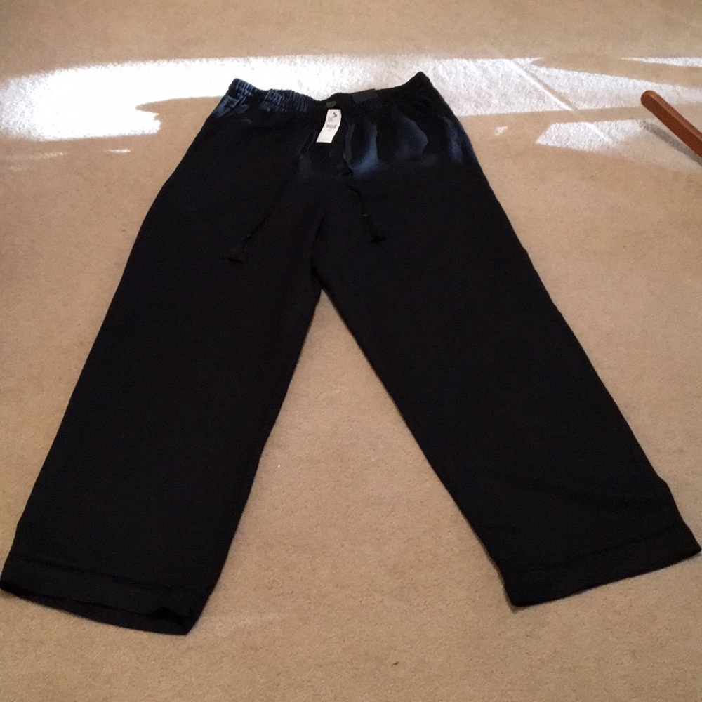 NWT Lane Bryant mid rise wide leg black linen pant